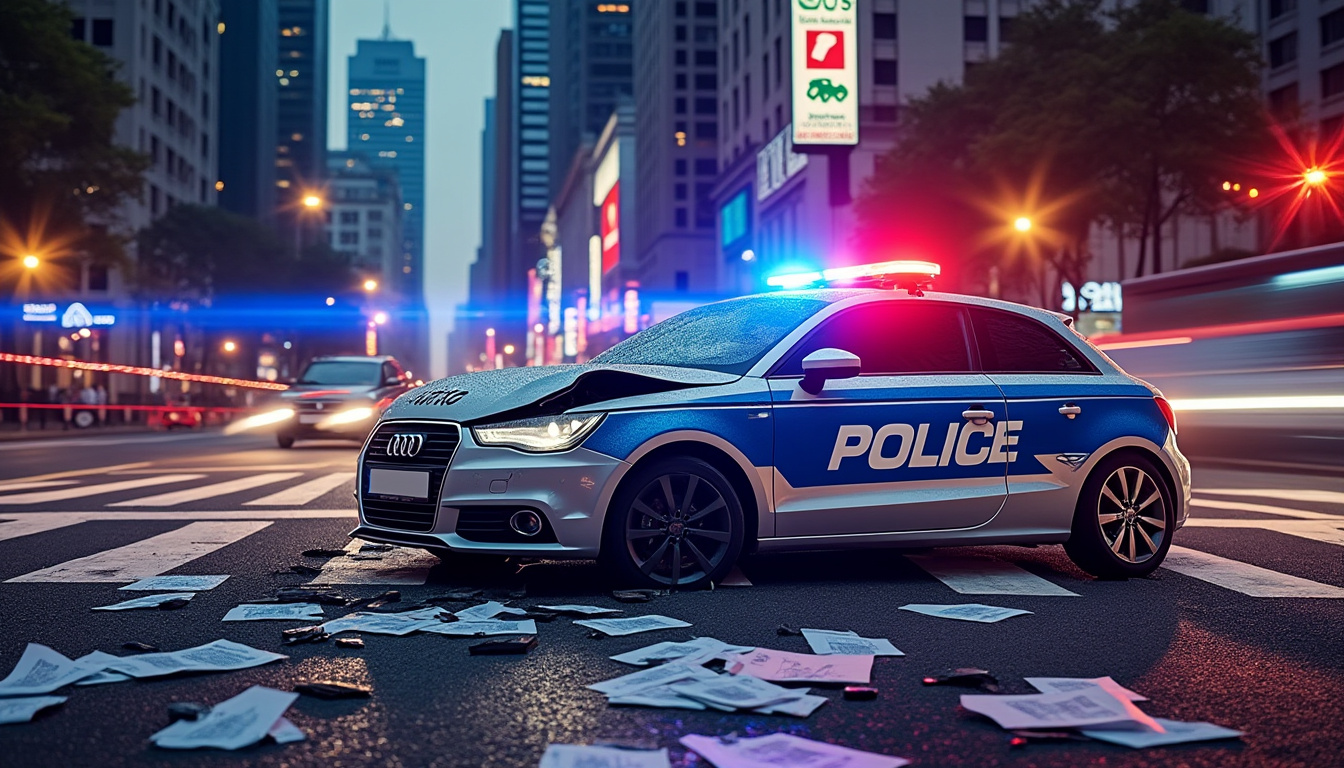un accident choquant survient lorsqu'une audi frappe un véhicule de police en mission, provoquant des dommages considérables. découvrez les détails de cet incident et ses conséquences.