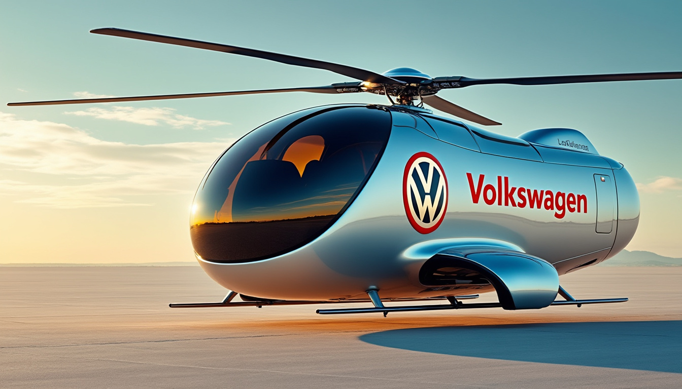 plongez dans l'univers fascinant de cet hélicoptère exclusif inspiré du combi volkswagen. avec son design unique et son logo emblématique, vivez une expérience aérienne inédite alliant style et innovation.