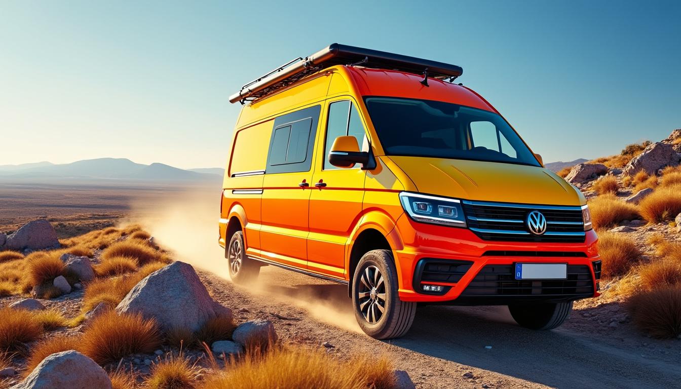 découvrez le sunlight ibex, un van tout-terrain audacieux et coloré, basé sur le célèbre volkswagen crafter. parfait pour les aventuriers, il allie confort et robustesse pour explorer les routes les plus exigeantes.