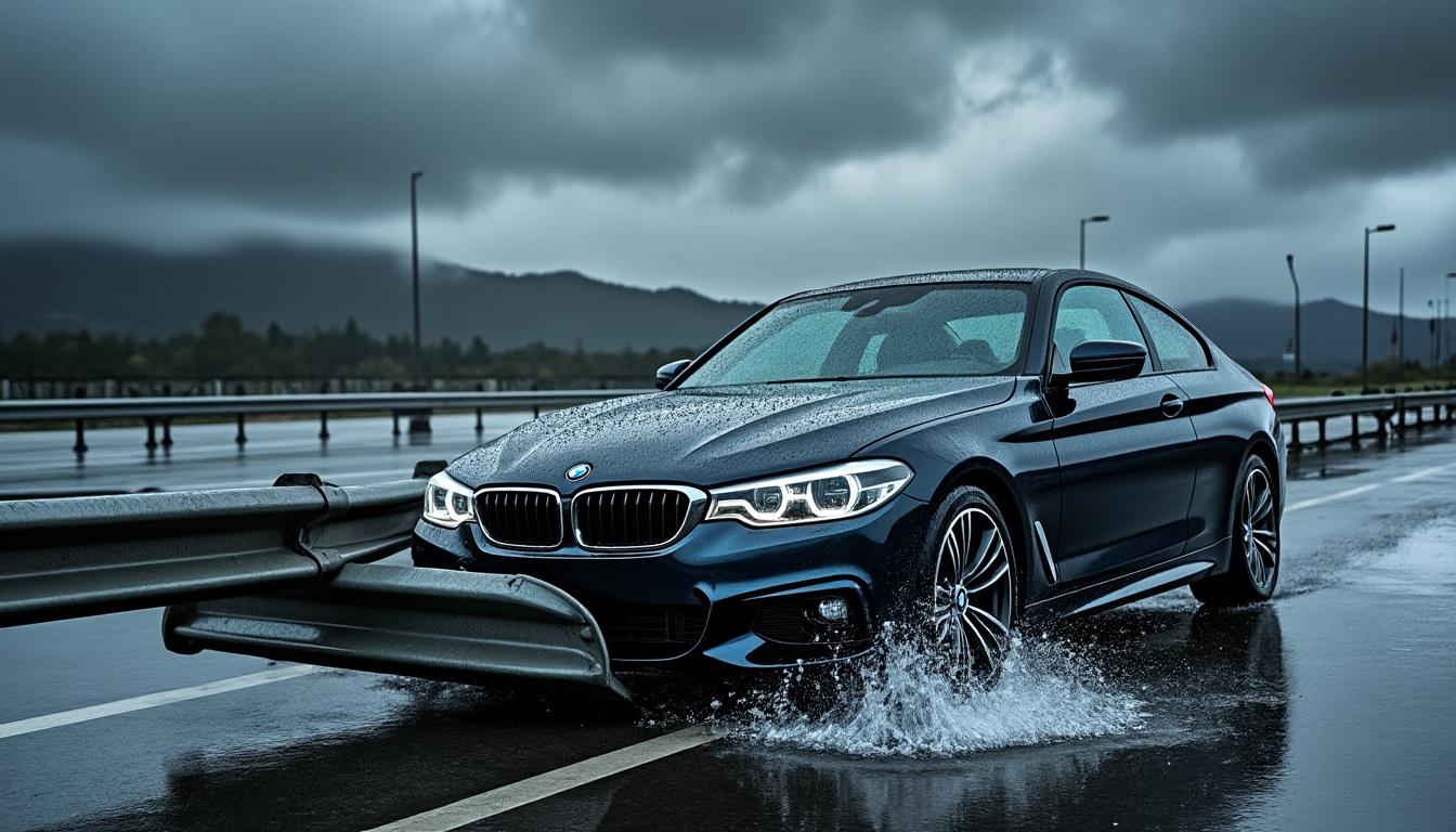 un conducteur sans permis ni assurance provoque un accident spectaculaire en encastrant sa bmw dans une barrière de péage. découvrez les détails de cet acte d'imprudence routière.