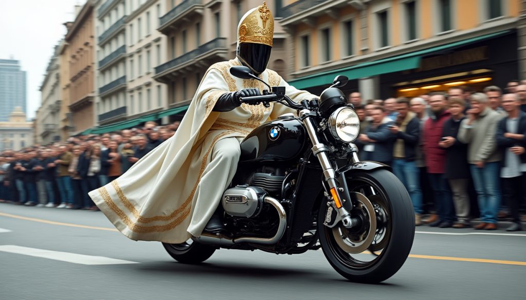 découvrez l'image insolite du pape léon xiv sur une moto bmw r18 transcontinental ! une papamobile réinventée alliant tradition et modernité pour surprendre les fidèles et amateurs de deux-roues.