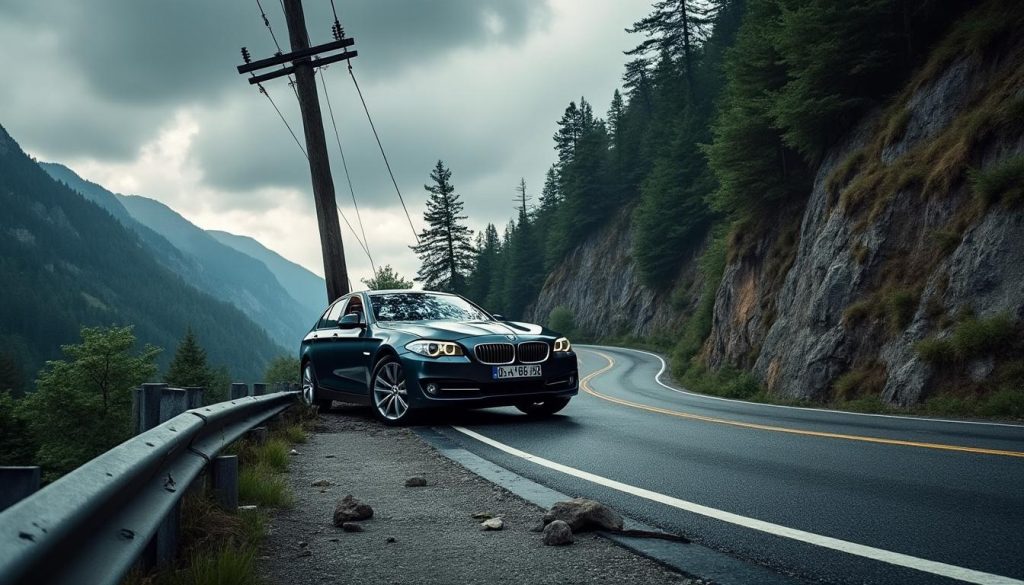 un conducteur de bmw a perdu le contrôle de son véhicule sur la route dangereuse de dour, finissant sa course contre un poteau électrique. découvrez les détails de cet accident impressionnant.