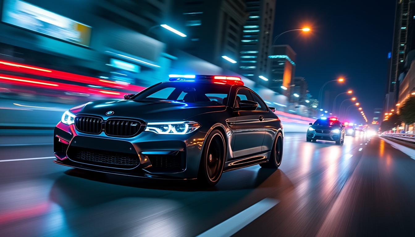 une course-poursuite de 30 minutes à bord d'une bmw se termine brusquement lorsqu'un conducteur esquive un contrôle policier et percute un poteau.