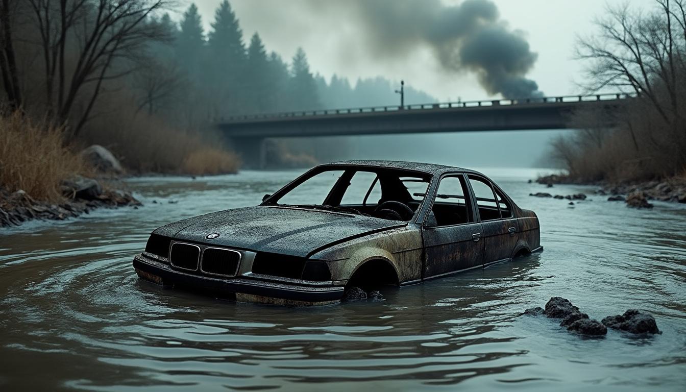 une bmw en flammes a été retrouvée partiellement submergée dans la garonne près d’agen, suscitant l'intervention des secours et une enquête en cours.