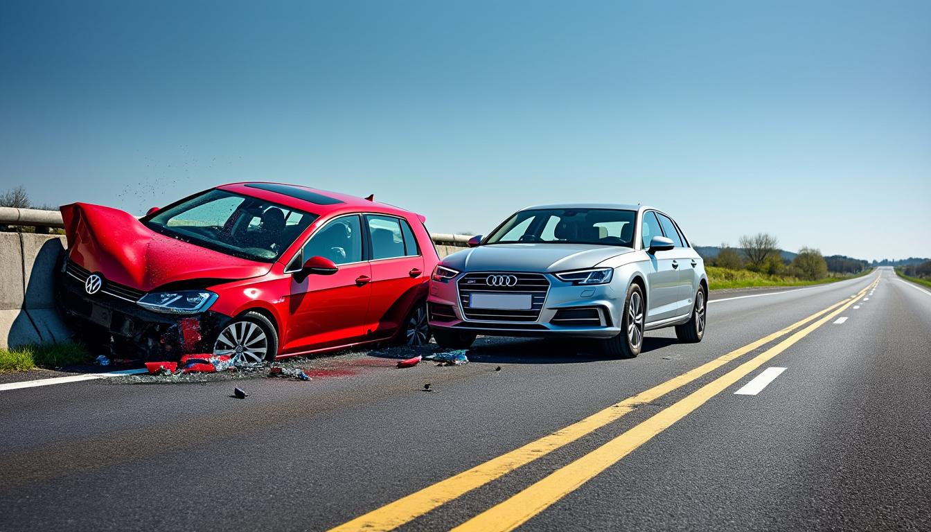 un automobiliste anglais a été condamné à une peine de prison après avoir doublé 15 véhicules à 160 km/h, avant que sa golf ne percute une audi et effectue plusieurs tonneaux.