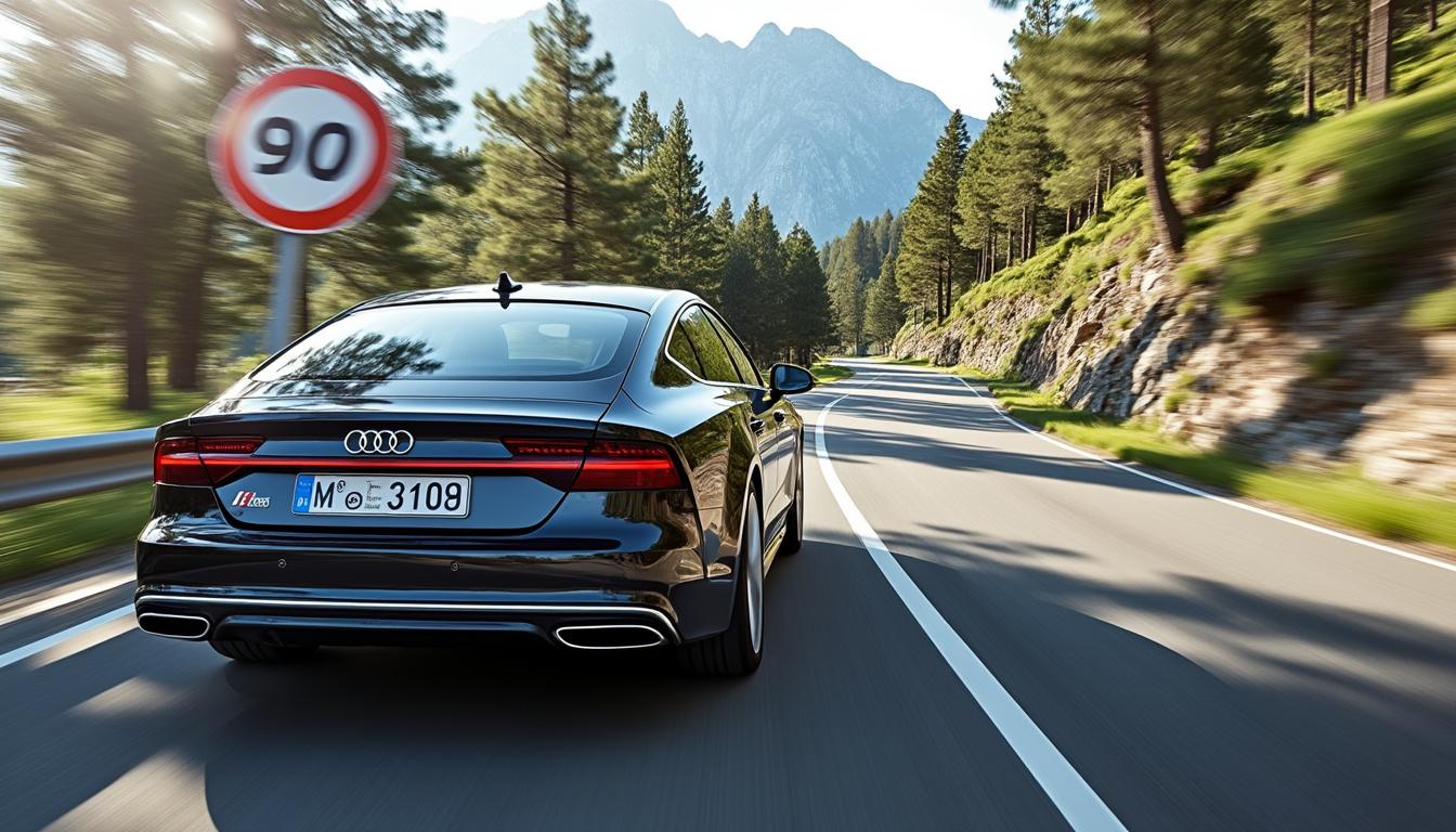 en isère, une audi a7 a été flashée à 121 km/h sur une route où la vitesse est limitée à 50 km/h, soulignant un excès de vitesse important.