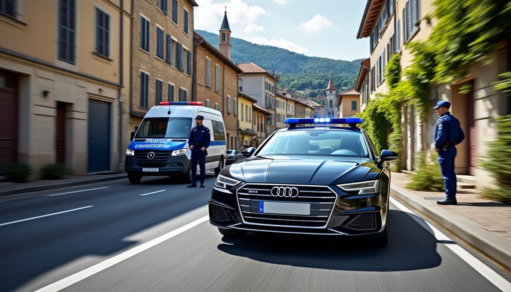 près de lyon, un conducteur en audi est intercepté par les gendarmes après avoir traversé un village à vive allure.