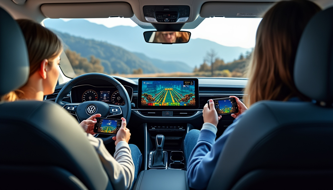 volkswagen enrichit ses voitures avec des jeux vidéo emblématiques comme tetris, uno et pac-man, pour divertir les passagers à bord.