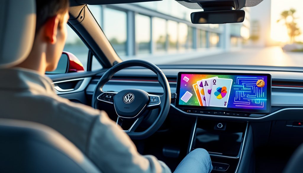 volkswagen enrichit ses voitures de jeux vidéo : tetris, uno et pac-man débarquent à bord pour divertir les passagers pendant les pauses.