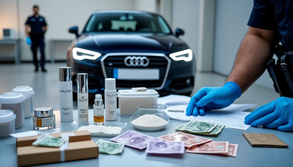 la police a saisi de la cocaïne, une audi a1 et des cosmétiques de luxe, pour un butin estimé à 9 428 €.