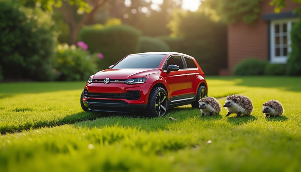 découvrez cette mini golf gti autonome qui tond la pelouse et s’arrête automatiquement pour protéger les hérissons.